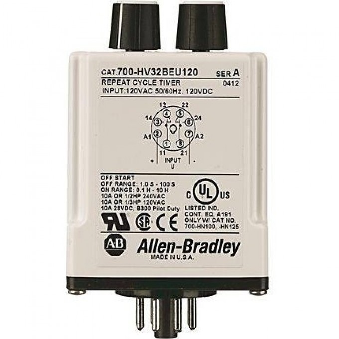 Реле времени повторяющегося цикла цокольное ALLEN-BRADLEY 700-HV32DBU24 58108